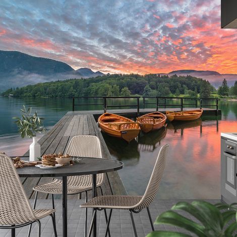 Papier peint panoramique - Bateaux Couché de Soleil - 130 cm x 80 cm (1/4)