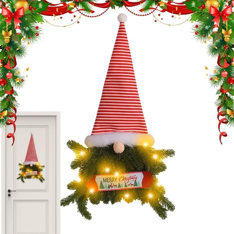 Couronnes de Noël pour la Porte d'Entrée Gnome Sans Visage Avec Lumières Couronne D'Hiver Pour La Maison Le Porche Le Manteau De Cheminée La Cheminée La Table La Fenêtre En Hiver Et À (1/5)