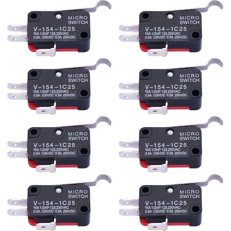 10 microswitches with long hinge and flexible lever arm, SPDT instantaneous switches for Arduino V-154-1C25 (1/5)