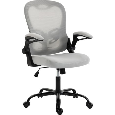 Chaise Bureau Ergonomique, Fauteuil de Bureau Maille, Accoudoirs Relevables, Hauteur Réglable, Fonction Bascule, Gris (1/5)