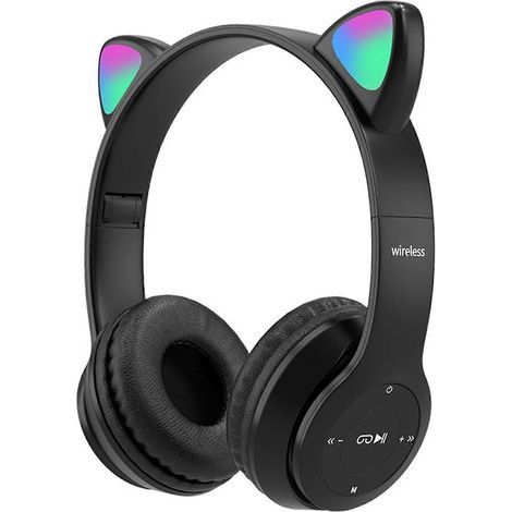 Casque Bluetooth sans fil forme de chat adorable, son HiFi stéréo lumineux, écouteurs sans cordon pour maison, école, bureau. (1/5)