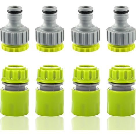 Lot de 8 raccords de tuyau, 4 raccords de tuyau de 1/2" et 4 raccords de robinet de jardin 1/2" 3/4" 2 en 1, raccords de robinet de jardin, raccord de tuyau en plastique (1/5)