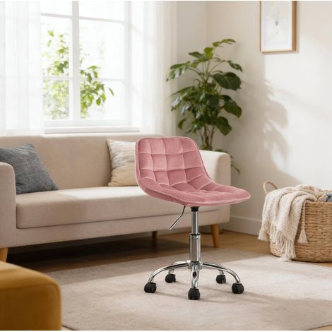Sedia da ufficio 43x50x60-67.5 cm rosa in velluto e metallo girevole regolabile con ruote (1/5)