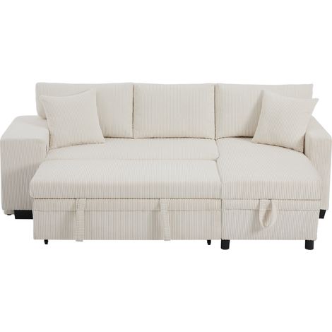 Divano letto angolare convertibile a L in velluto beige con USB e contenitore HOMVRA (1/5)