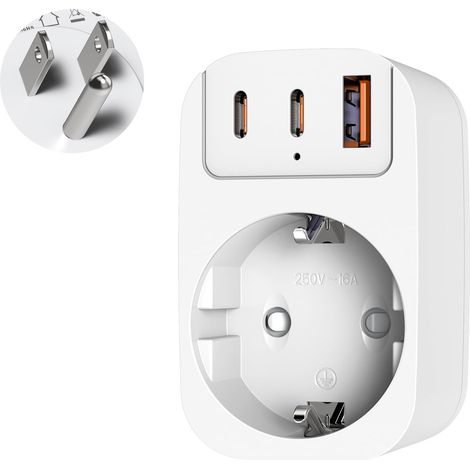 Adaptateur Prise USA, Compact 4 en 1 Adaptateur Voyage France vers USA Canada avec 2 Port Type C Charge Rapide et 1 USB A, Adapter Type B pour Canada Américaine Mexique Thailande (1/5)