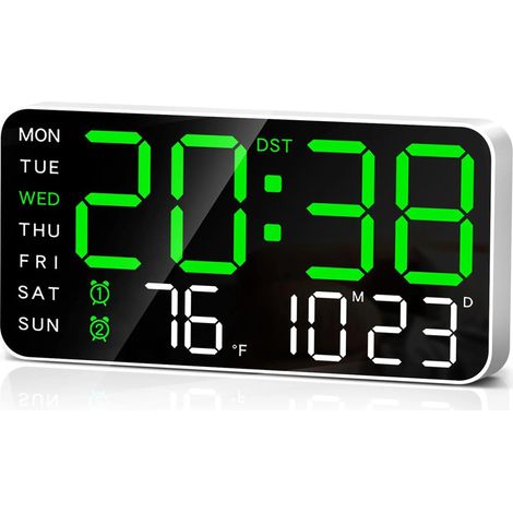 Orologio da parete digitale grande da 9,5 pollici con sveglia a LED, ampio display con data, temperatura e ora legale, luminosità regolabile su 5 livelli, ideale per camera da letto e ufficio. Montagg (1/5)