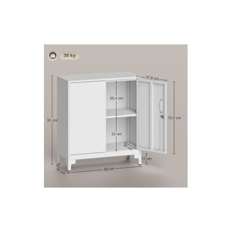 Armario de oficina 80x35x91 cm de metal blanco con puertas con cerradura - MEUBLIV (1/5)