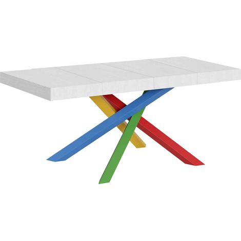 Tavolo Allungabile 120/380x90 cm Volantis Premium Bianco Frassino Gambe Multicolore 4/B