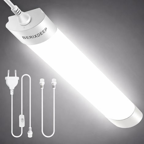 150cm Plafonnier LED avec Interrupteur 150cm, Réglable CCT Neon LED Garage (3000K-6500 K) avec 3m Cable pour Garage, Applique, Etabli, Buanderie, Carports, 45W (1/5)