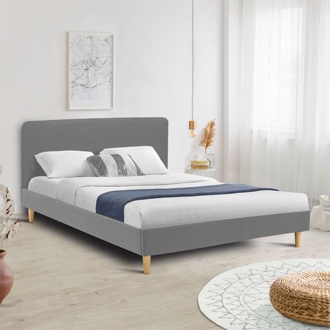 Cama doble escandinava BALTA 160 x 200 CM tejido gris claro