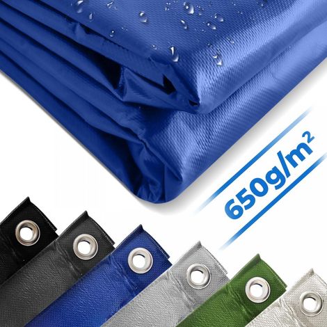 Telone Occhiellato - Impermeabile, 4 x 8 m, Poliestere Rivestito in PVC 650 g/m², Antistrappo, Antivento, Blu - Telo di Protezio (1/2)