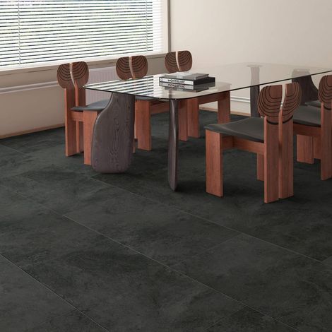 SPC Klick-Vinyl Tanel Designboden Fliesenoptik Schiefer-Struktur Anthrazit-Schwarz Inkl. Trittschalldämmung Paket 12 Fliesen (2,230 m²) (1/5)