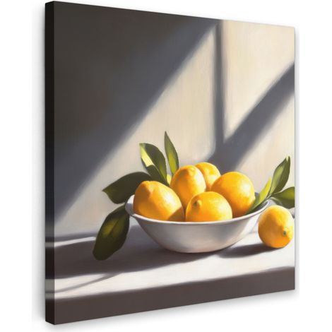 TABLEAU SUR TOILE Citrons - Nature morte - Jaune Tableau Chambre Adulte 90x90 cm