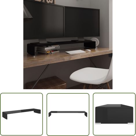 The Living Store Meuble TV/support pour moniteur 110x30x13 cm verre noir - Meubles Tv - Support Tv - Stand Tv - Meuble Tv En Verre - Support Ecran (1/5)