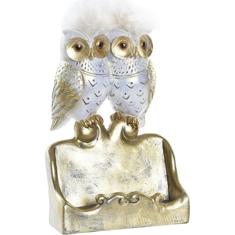 Figurine décorative dkd home decor whitegolden owls 10 x 8 x 7 cm (1/3)