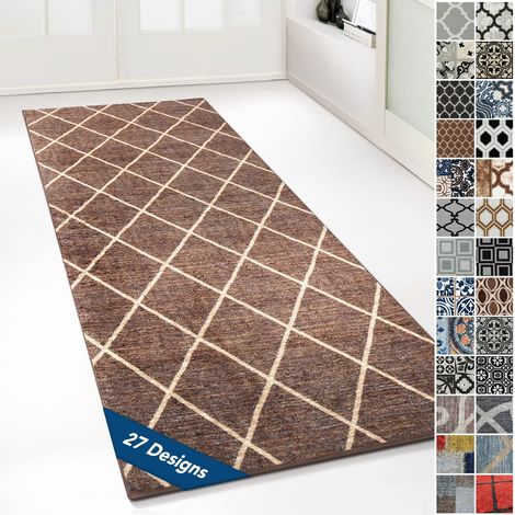 Tapis Ornement Vintage Oriental pour la Cuisine, Le Couloir et Le Salon 80 x 450 cm, Marron cosenza (1/5)