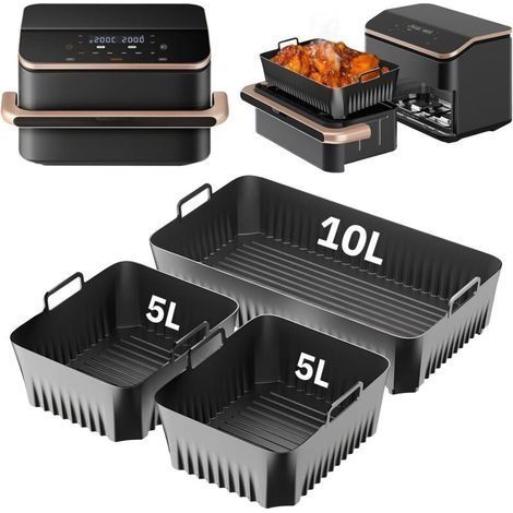 Moule Silicone Air Fryer pour Cosori Air Fryer 10L Twinfry, Lot de 3 Moule Air Fryer Accessoires pour Air Fryer Cosori 10l, Plat Airfryer Accessoires Air Fryer Moule pour Airfryer Cosori 10L (1/5)