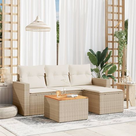 Juego de sofás jardín con cojines 5 pzas ratán sintético beige vidaXL (1/5)