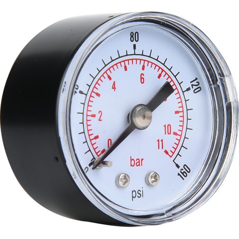 Manomètre mécanique pour air, huile et eau, raccord arrière 1/8 pouce BSPT (0-160 psi 0-11 bar) (1/5)