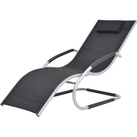 vidaXL Chaise longue avec oreiller Aluminium et textilène noir (1/5)