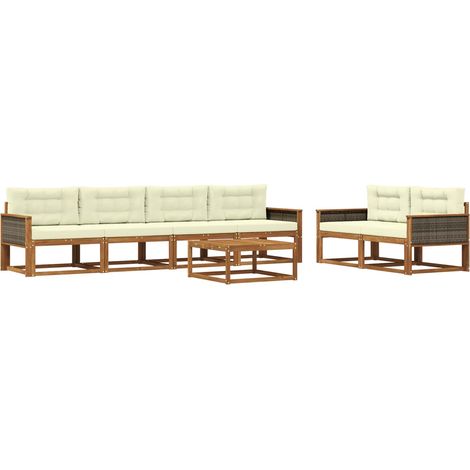 Conjunto de sofás de exterior con cojín 7 pcs Natural y Crema vidaXL