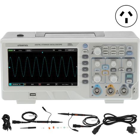 Oscilloscope numérique portable 2 canaux UTD2072CL, mesure électrique, écran LCD, alimentation 100-240V 50/60Hz, fiche australienne, 100VA, haute précision, pour test et diagnostic (1/5)