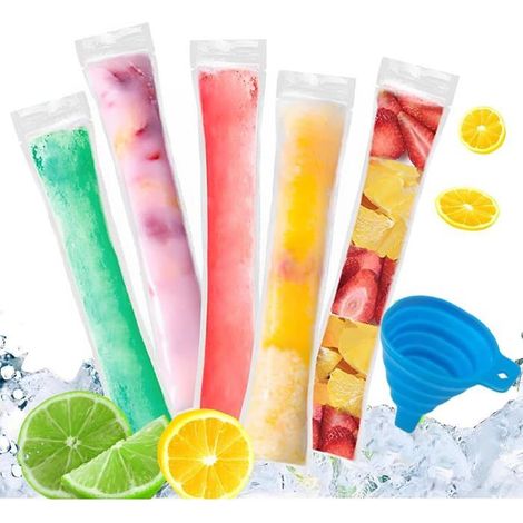 100 sacs à glace auto-scellants avec entonnoir en silicone pour cocktails, whisky, boissons barbecue et voyages (1/5)