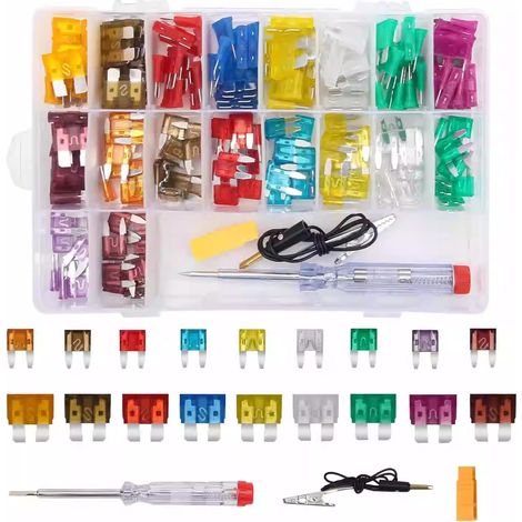 180 Pcs Car Fuse Set, 60 Mini + 60 Standard Fuses + 60 Micro Fuses + Fuse Puller and Voltage Tester 2A 3A 5A 7.5A 10A 15A 20A 25A 30A 35A 40A (1/5)