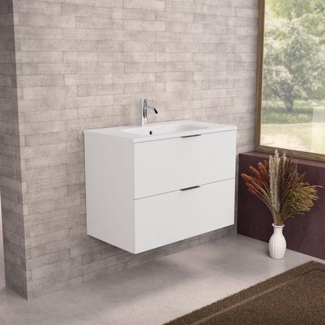 Inda - Meuble de salle de bain L.80 avec vasque mate / Blanc mat (1/5)
