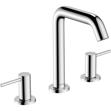 Hansgrohe Tecturis S - Waschtischarmatur mit Push-Open-Ablaufgarnitur, 3-Loch-Montage, EcoSmart, Chrom 73330000 (1/3)