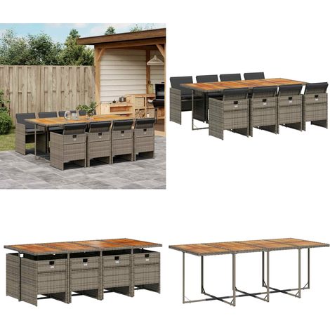 9-tlg. Garten-Essgruppe mit Kissen Grau Poly Rattan - Gartentisch - Gartenmöbel - Essgruppe - Gartenset - Outdoor Möbel - Home & Living (1/5)
