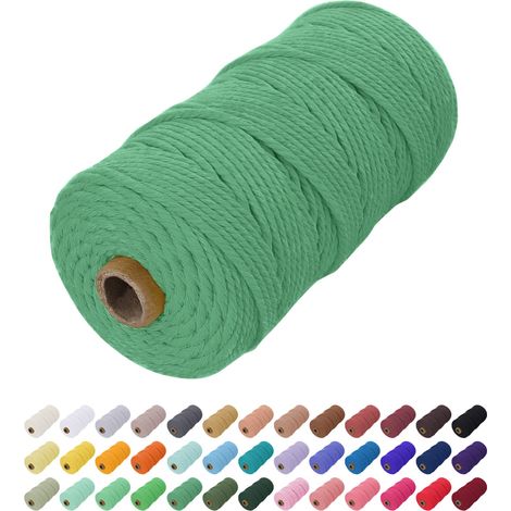 Corde Macramé 2mm x 200m, Fil Macramé Coton Corde Coton Naturelle, Ficelle Cordon Macramé Cordelette 2mm pour Tenture Murale, Porte Plante Mural, Rideau, Décoration Bohème (Vert) (1/5)