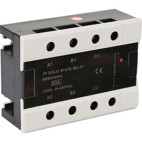 Relais statique triphasé 80A, charge 24-480VAC, module BRM3-80DA (1/4)