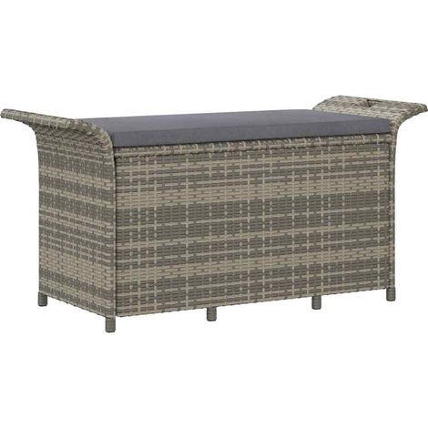 Banc de jardin avec coussin gris 116x46x57 cm résine tressée (1/5)