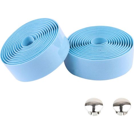 paire de ruban de guidon de vélo avec embouts, en mousse de caoutchouc élastique antidérapante, compatible avec la plupart des vélos.-Light Blue