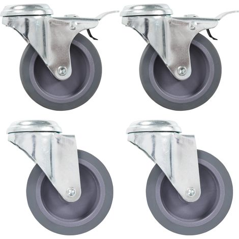 Roulettes pivotantes avec trou de boulon, 4 pièces, 75 mm