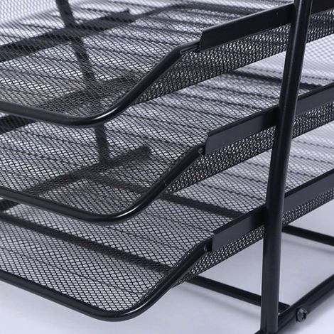 9204 - Plateau de classement métallique - Plateau de rangement à quatre niveaux, noir épais, pour dossiers suspendus, étagère de bureau simple, usage bureautique (1/5)