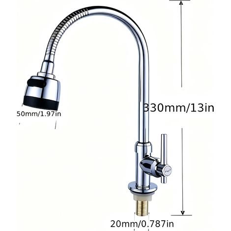 Robinet d'évier de cuisine à tube long (argenté), pivotant dans toutes les directions pour un nettoyage facile et une hygiène optimale, robinet de refroidissement simple pour usage domestique (1/5)