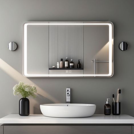 Miroir lumineux 100x60 pour salle de bain avec zone antibuée et luminosité réglable Pose verticale ou horizontale