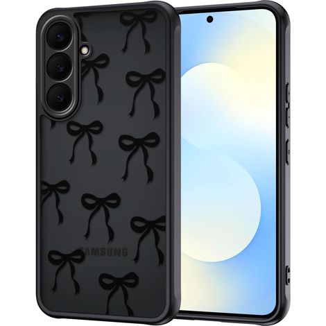 Coque pour Samsung Galaxy S25 FE, Aesthetic Papillon Nœud Motif Étui Translucide Mat Silicone TPU + PC Arrière Antichoc Anti-Jaune Housse Protection de la Caméra Bumper Case, Noir (1/5)
