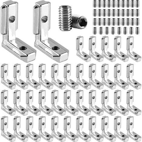 Lot de 40 Connecteur d Angle 3030 avec 80 Vis M6, équerre de Fixation en Alliage Profilé Aluminium 30X30, Raccord d Angle Intérieur pour Menuiserie et Meubles (1/5)