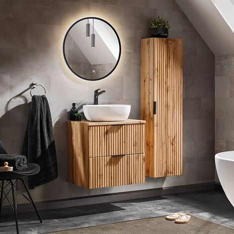 Petits-Meubles – Ensemble meuble salle de bain simple vasque 60 cm – Colonne en bois – Panneaux mélaminés et MDF – Installation murale recommandée (1/5)