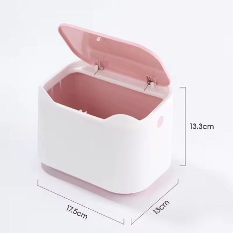 Boîte de rangement légère en plastique rose pastel et blanc avec couvercle pliable, 17,5 cm x 13 cm x 13,3 cm, idéale pour l'organisation de la maison et du bureau, ainsi que pour les petites fournitu (1/5)