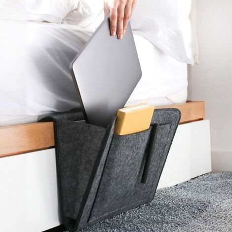 Feutre Chevet Poche,canapé Sac de Rangement à Suspendre,Organiseur de Chevet,Poche de lit de Chevet (Grand Gris) (1/5)