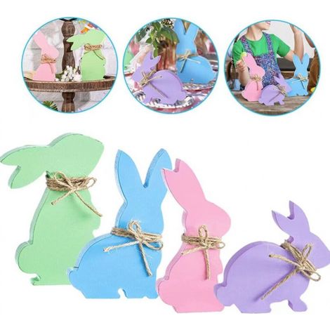 KOWOLL Décorations de Pâques, 4 panneaux en bois en forme d'œufs de Pâques avec lapin, pour centre de table, plateau à étages, décoration intérieure pour la maison, le bureau, les fêtes ou la campagne (1/5)