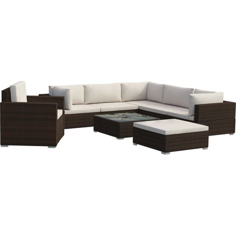 Set Divani da Giardino 8 pz con Cuscini in Polyrattan Marrone vidaXL (1/5)