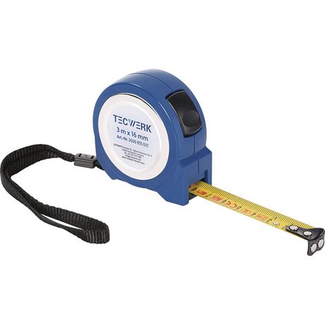 TECWERK Taschenrollbandmaß L.3m B.16mm mm/cm EG II ABS Selbstarretierung TECWERK