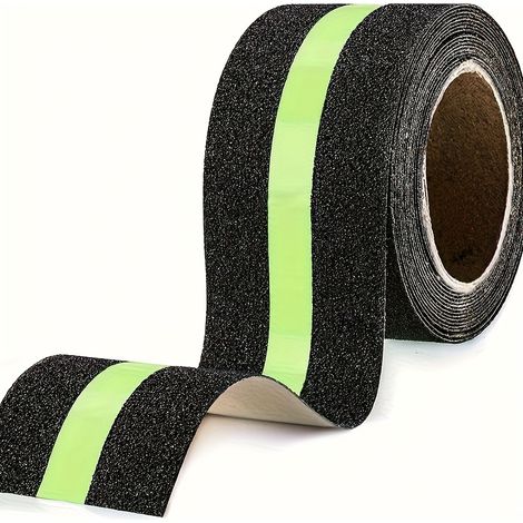 Bande antidérapante avec motif phosphorescent – Bandes antidérapantes pour marches d'escalier intérieures ou extérieures et surfaces glissantes – 50 mm x 118,11 pouces (1/5)