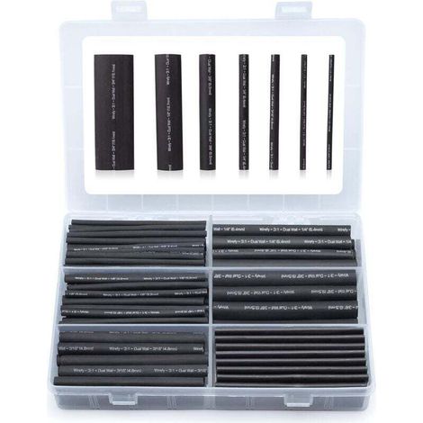 180 Pieces Waterproof Black Heat Shrink Tubing Set – 3:1 Double Wall Heat Shrink Tubing – Adhesive Backed (1/5)