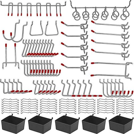 Organisateur de panneau perforé en métal 114 pièces Crochets et chevilles en métal Pour panneaux de 1/8 et 1/4 pouces (1/5)